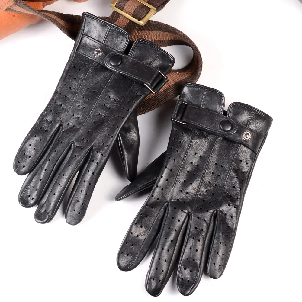 Men's High Quality Real Leather Unlined Military Gloves Wrist Button LambSkin Driving Riding Tactical Gloves