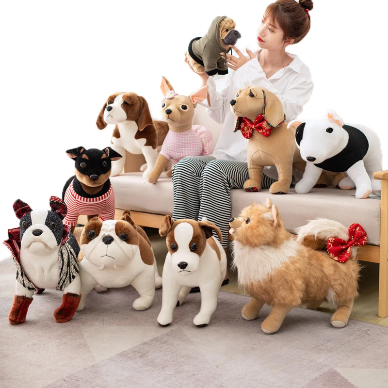 High-end Handmade Simulation Hot Dog Plush Toy Bull Terrier Pet Dog Doll Bull Terrier Chihuahua Beagle Shar Pei Children's Toys