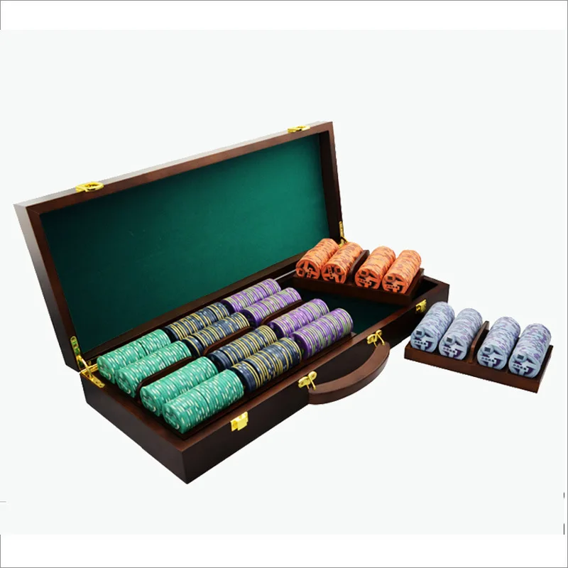 

High-end Solid Wood Casino Chips Box Capacity 300/500pcs Chips High Quality Atmospheric Texas Poker Chips Capacity Suitcase