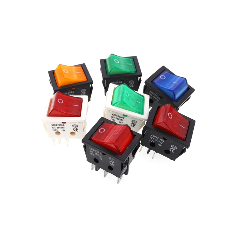 30A 250V 4 6 Pin ON-OFF Boat Rocker Switch Sterling Silver Contacts KCD4 Power Switch With Led Indicator Light 30A/250V 25*31MM