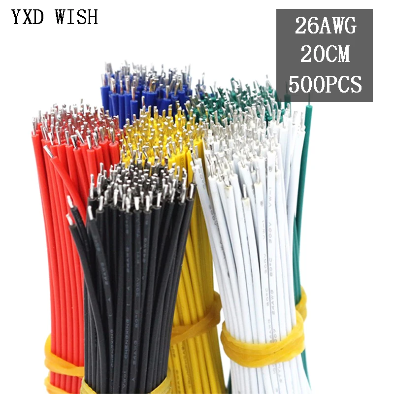 500pcs/lot 26AWG Two Ends Tin-Plated Breadboard Jumper Cable Wire 20cm 26AWG Colors Flexible 1007-26AWG Connector Wire