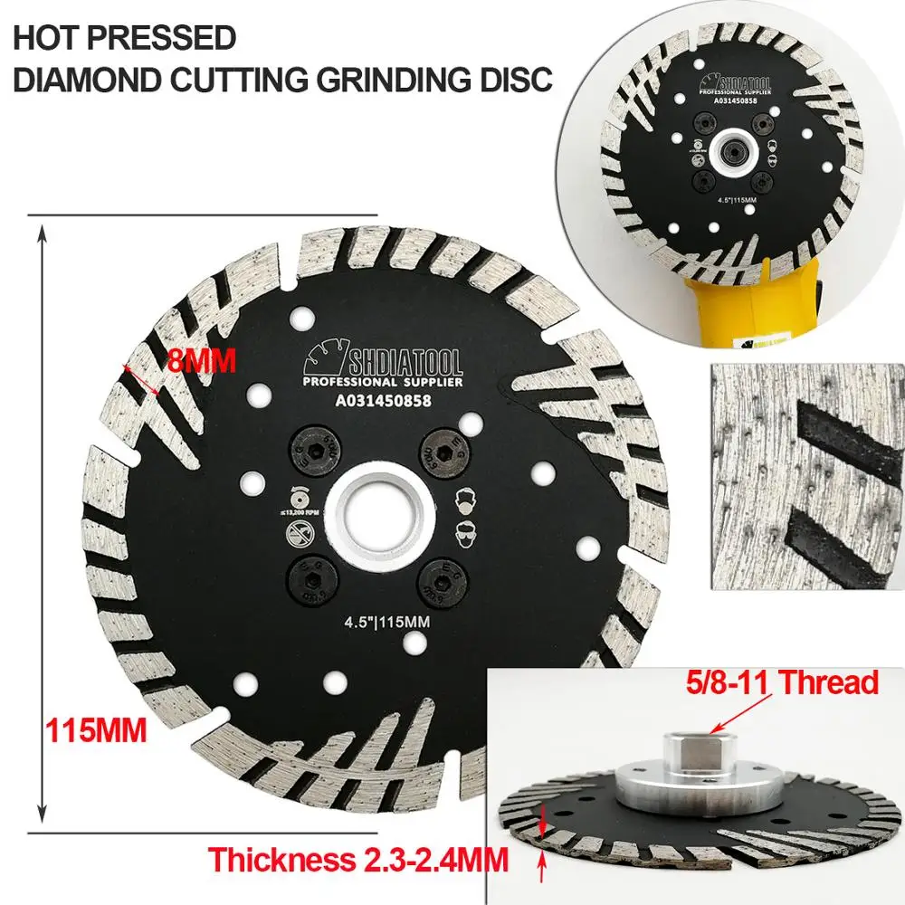 SHDIATOOL 2pcs 4.5" Hot Pressed Diamond Turbo Blade Slant Protection Teeth 5/8-11 FLANGE construction material Cutting Blades
