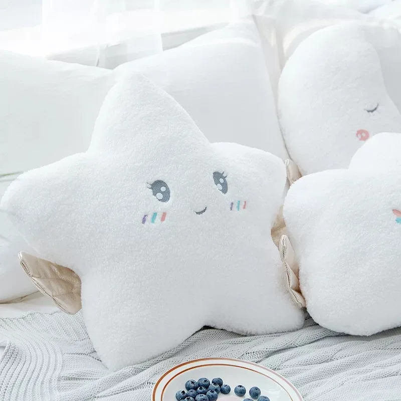 New White Cloud Moon Star Plush Pillow White Cloud Soft Cushion Bed Head Oad Decoration Angel Plush Doll toys Girl Gift