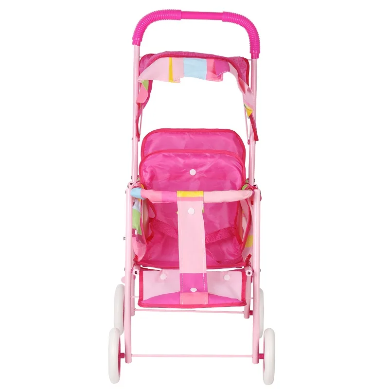 Simulation Doll Double Seat Trolley Girl Toy Children Foldable Hand Push Baby Doll Stroller Pretend Play Doll Accessories Barbie