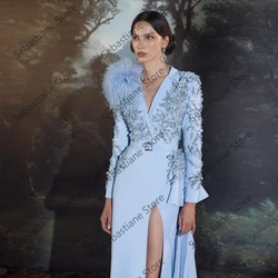 New In Elegant Luxury Evening Dresses Long Sleeve Feathers Sequins Appliques Women Formal Occasion Prom Night Gowns Custom Made