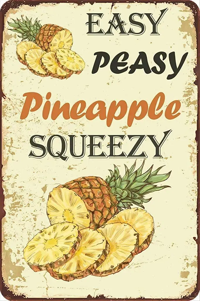 

syplog 8x12Inch Metal Tin Sign,Easy Peasy Pineapple Squeezy Art Plaque Home Wll Decor for Coffee Bar Room Vintage Decor