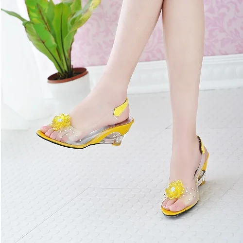 2019 large size 30-43 Fashion Summer Rhinestone Flower wedge High Heels Casual Jelly Shoes Woman Sandals women\'s shoes899