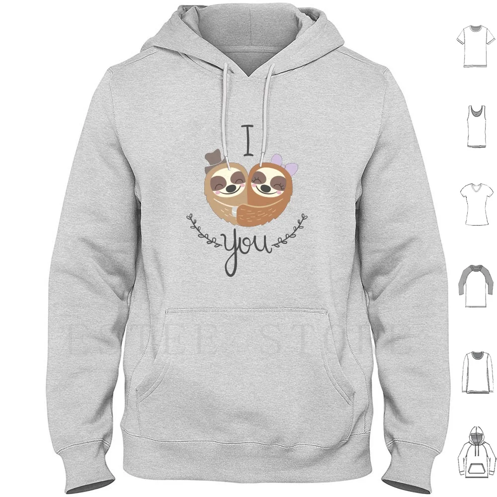 Cute Valentine Sloths Love Hat And Bow Hoodies Cute Valentine Love Couple Lettering Sloth Hug Flat Simple Kids