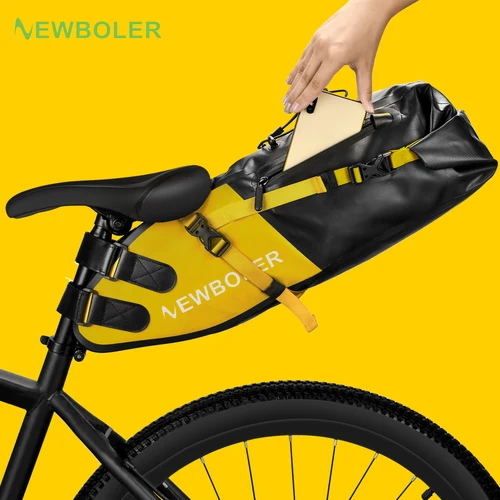 NEWBOLER-bolsa para bicicleta impermeable de 13L, bolsa para SILLÍN de bicicleta de gran capacidad, bolsa trasera plegable para ciclismo, maletero de bicicleta de montaña y carretera