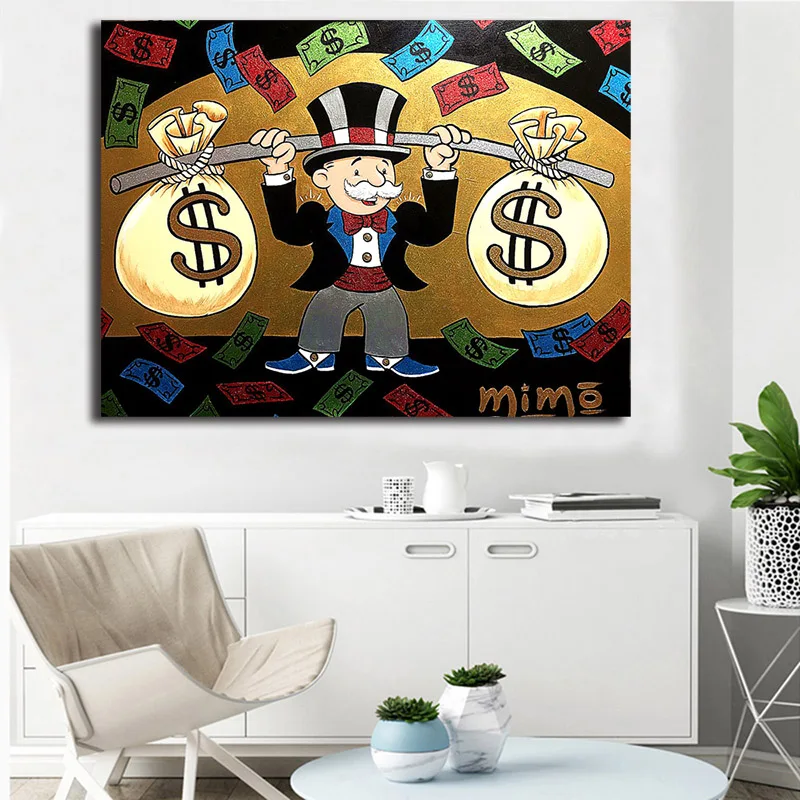 Wall Art Canvas Print Weightlifting Posters Money Painting Alec Monopoly Modular Picture Graffiti Home Decor Living Room Frame