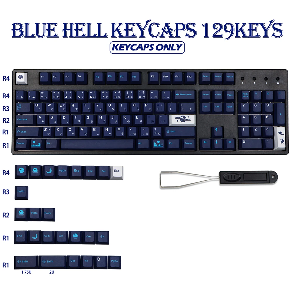 

Blue Hell Keycaps 129 keys Custom Cherry Profile PBT Dye Sublimation GMK Keycap for MX Switch Mechanical Keyboard