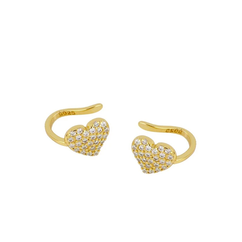 CRMYA Wedding Clip On Earrings 2022 New Trend Gold Silver Filled Full CZ Zircon Cute Heart Ear Clips Cuffs Party Gift Jewelry
