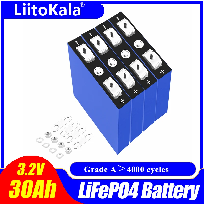 4 sztuk LiitoKala 3.2V 30Ah LiFePO4 akumulator fosforan litowo-żelazowy głębokie cykle dla majsterkowiczów 12V 24V 36V 48V energia słoneczna UPS moc