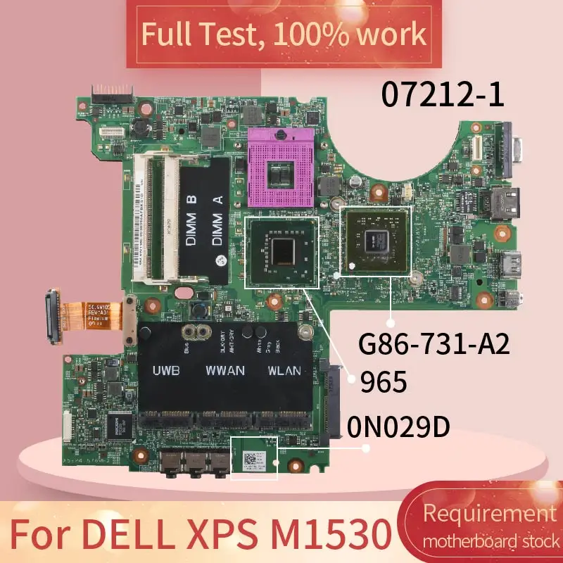 

For DELL XPS M1530 07212-1 0N029D 965 G86-731-A2 DDR2 Notebook motherboard Mainboard full test 100% work