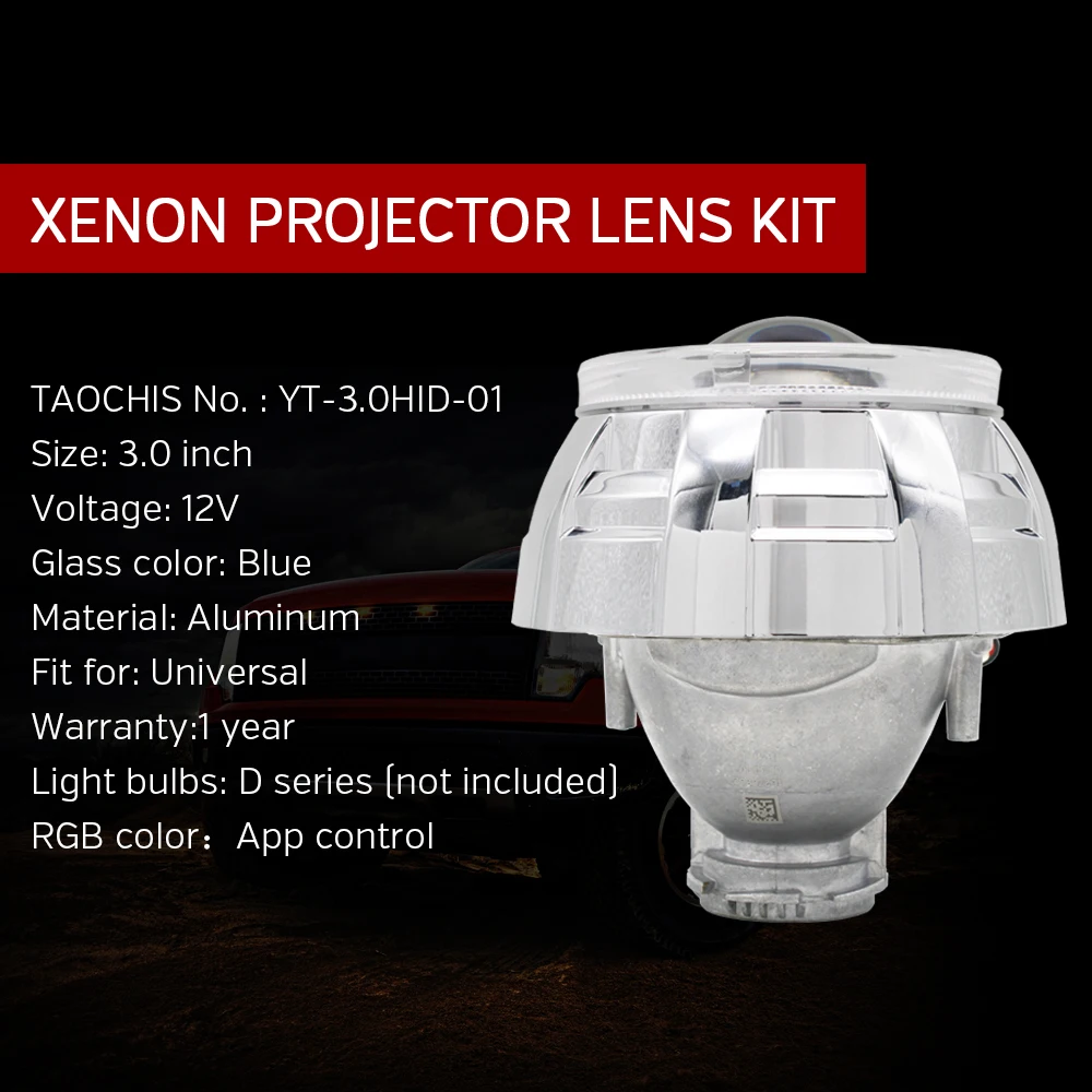 TAOCHIS 3.0 Inch Bi Xenon Projector Lens Kit for Hella  With Shroud APP Control Angel Eyes Modify Head Light