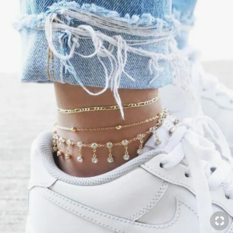 Gold Silver Color Alloy Punk 3 Pcs/Set Ankle Chains Female Simple Anklets for Women 2020 Fashion Summer Beach Foot Jewelry