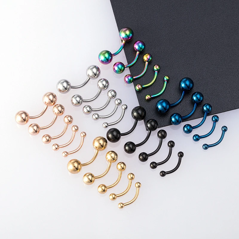 5pcs 2.5-6mm Eyebrow Piercing Banana Lip Ring Stainless Steel Curved Barbell Stud Helix Navel Cartilage Earring Body Jewelry 16G