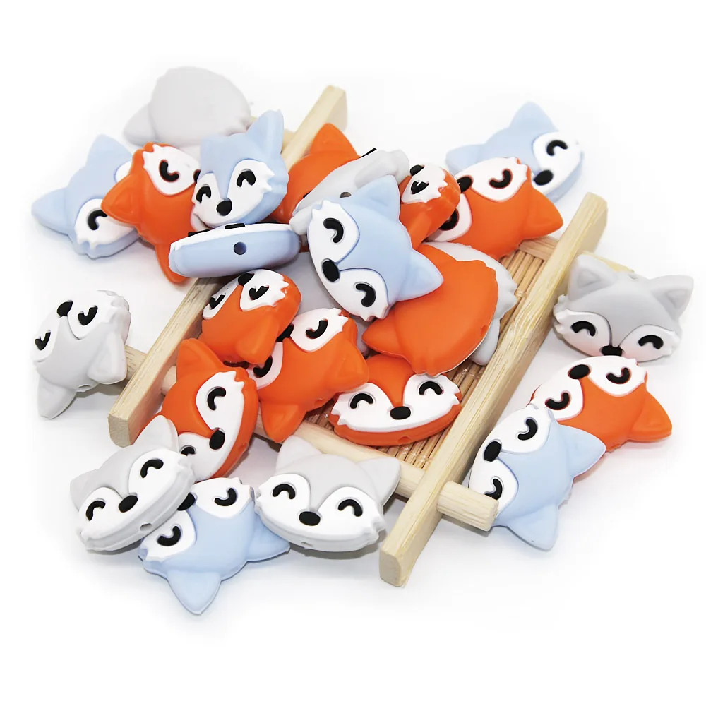 Cute-idea 5pcs Baby Animal Silicone Teethers Fox Beads Baby Teething Product DIY Baby Pacifier Chains Toy Accessories BPA Free