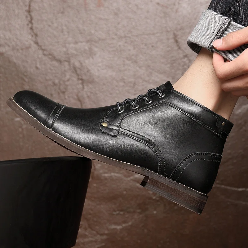 Handcraft Retro Men Leather Boots 2020 New Autumn Men Shoes Big Size 38 46 Casual British Basic Men Western Boots s98 image 3