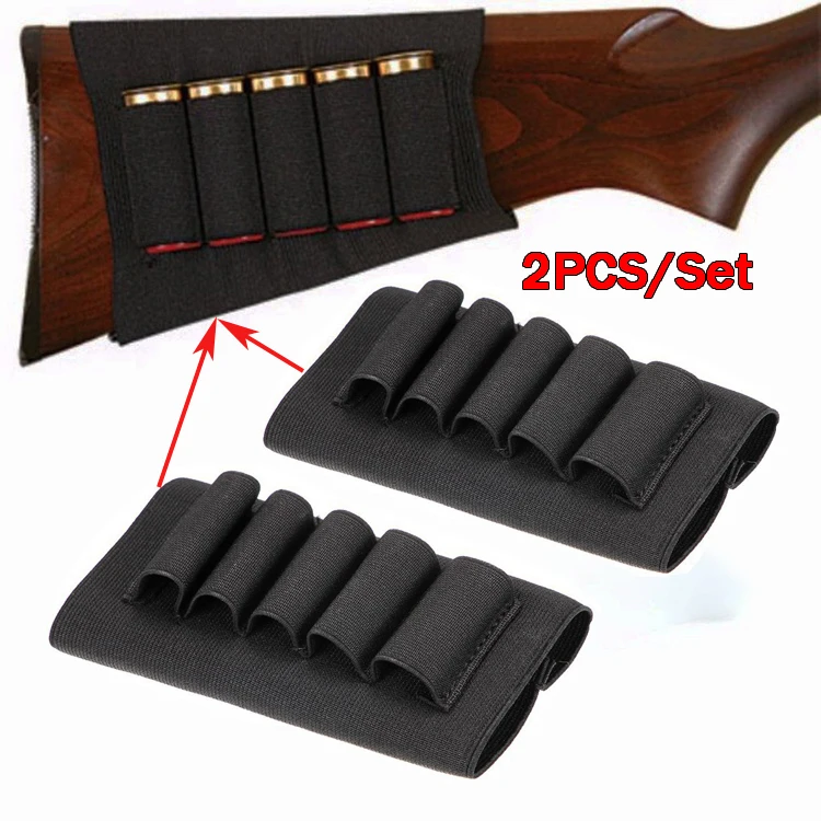 2Pcs 5 cartridges Pouches Stock Shell Holder mounts accessories Hunting bags holsters Tactical gun molle Nylon