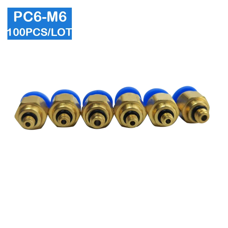 High Quality 100pcs BSPT PC6-M6, 6mm To M6 Pneumatic Connectors Male Straight One-Touch Fittings