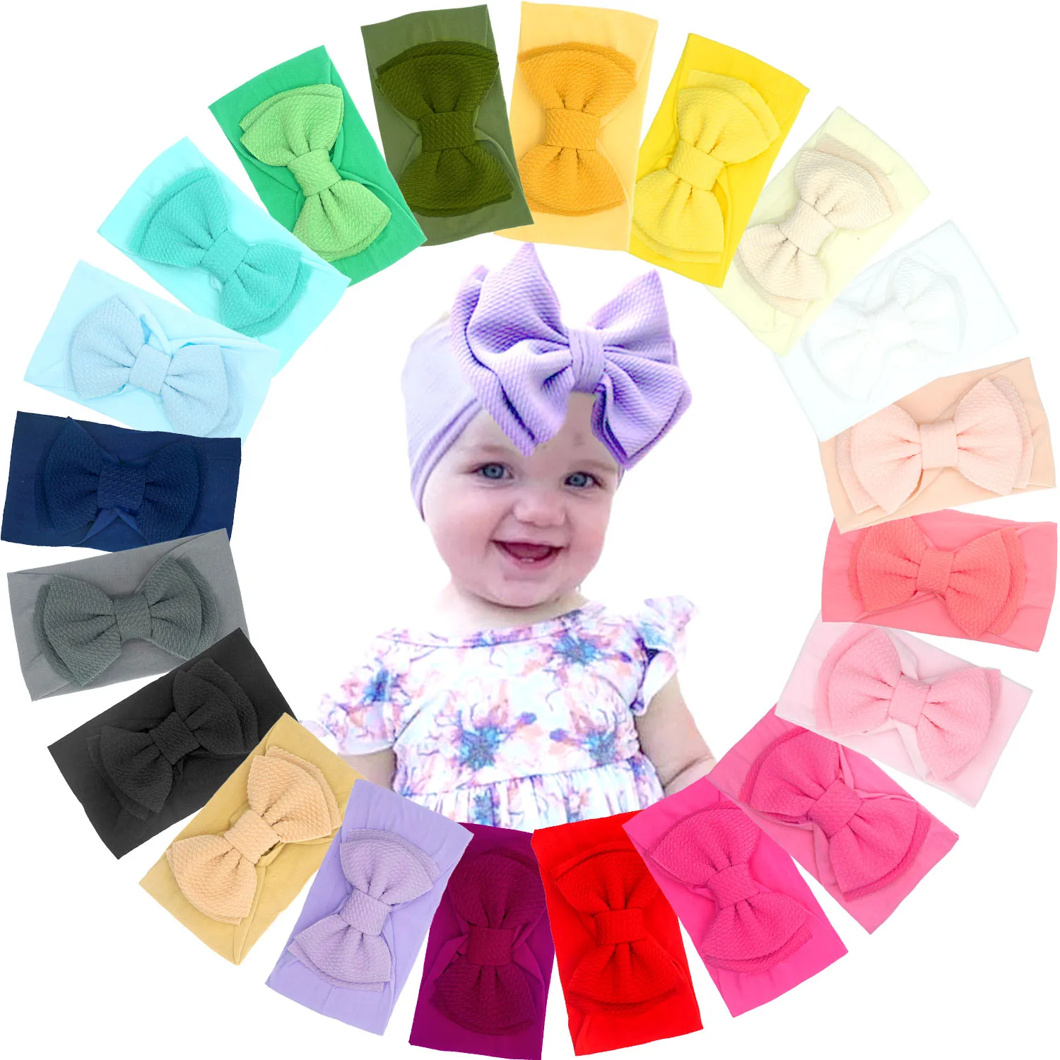 12pcs Baby Girl\'s Headbands 4.5 Inch Hair Bows Soft Wide Nylon Headbands for Newborn Infant Toddler Photographic Accessorie