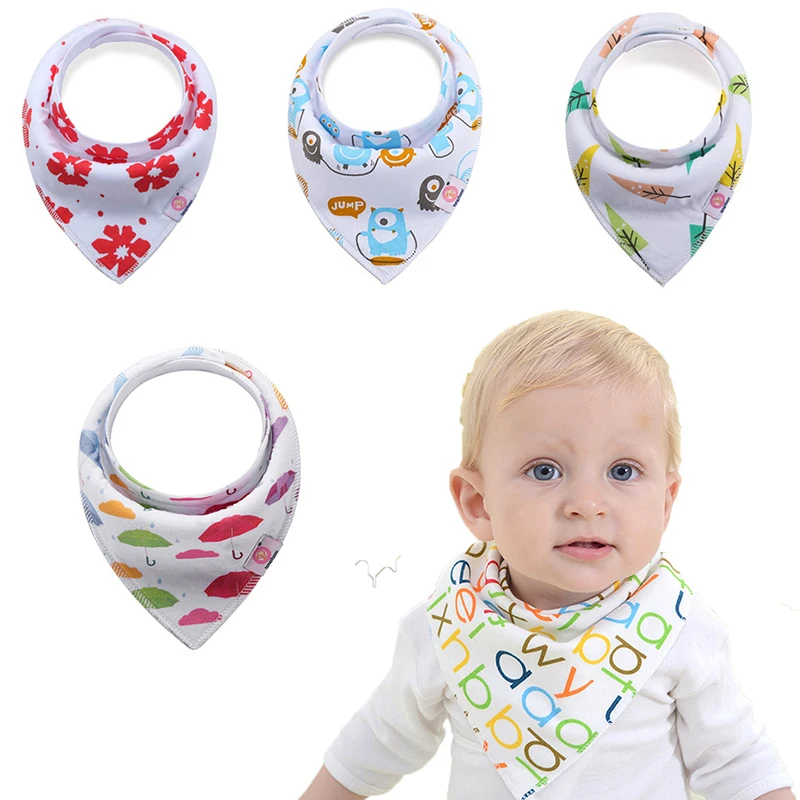 4pcs/ lot Cotton Bandana Bibs Baby Saliva Towel Baby Cartoon Print Triangle Cotton Baby Scarf Meal Collar Burp Baby