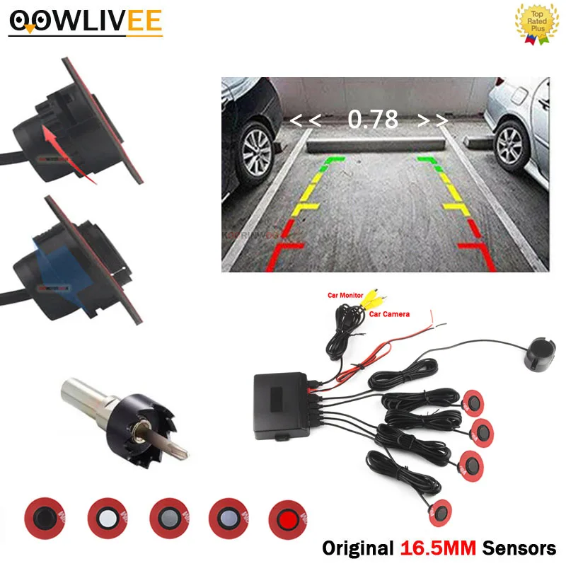 OOWLIVEE Parktronic 16.5mm Flat Car Parking Sensor Step Speaker Car Detector System Car Detector Alarm Video Parkmaster Jalousie