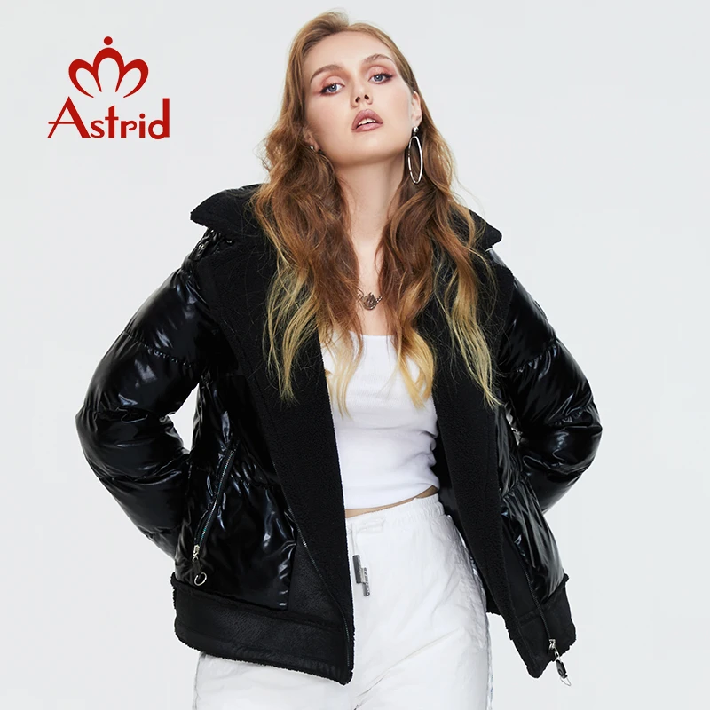 Astrid 2022 Winter Women\'s Parkas Oversize Thick Cotton warm short Jackets Female Coats with Hooded leather Bio Fleece Outwear