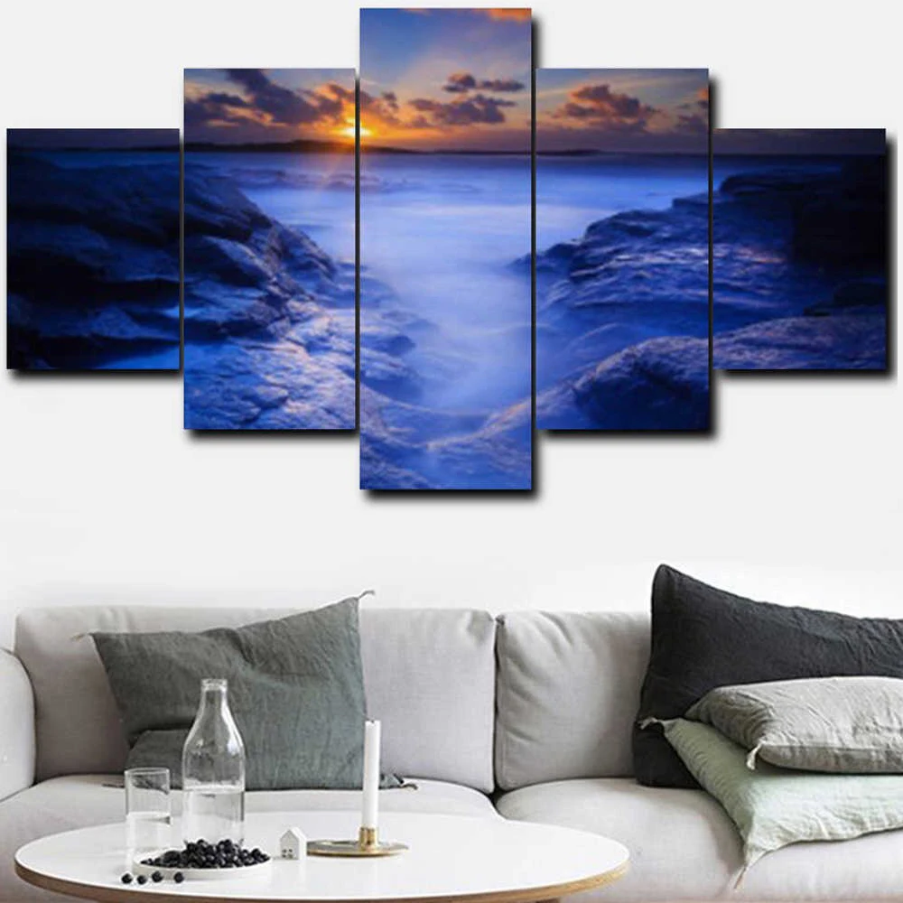 

5 Pieces Wall Art Canvas Painting Landscape Poster Purple Clouds Sunrise Modern Living Room Home For Decoration Pictures