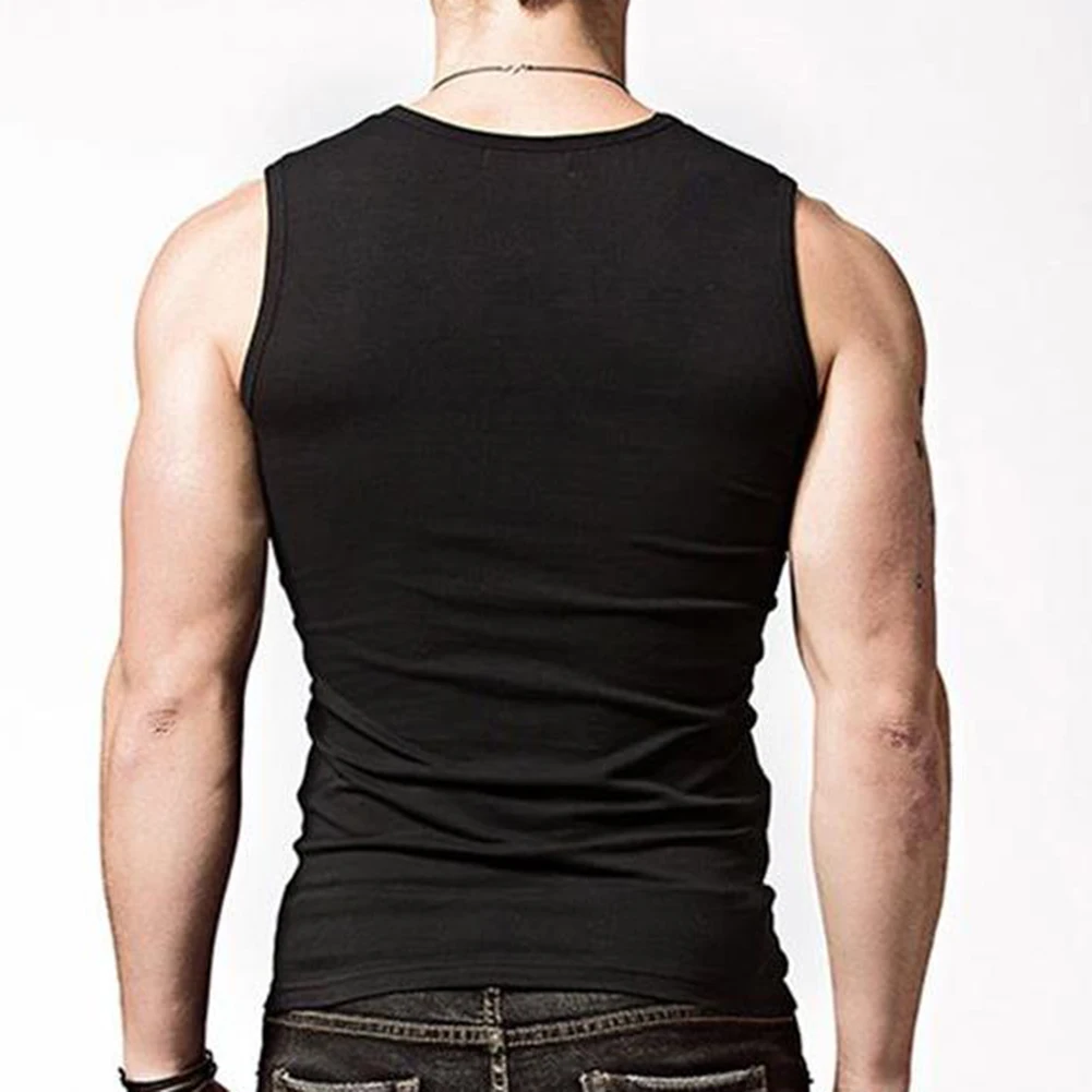 Camiseta sin mangas de Color sólido para hombre, chaleco de cuello redondo para Fitness, ropa interior