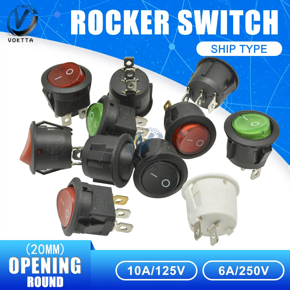 5pcs 20mm Round Rocker Power Switch ON-OFF/ON-OFF-ON 2/3 Position 2/3/4Pin 6A 250V Boart Switch Snap-in Waterproof Cap