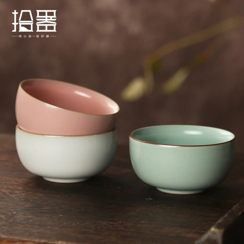 Ruyao opening Master Cup pink single lady cup single ceramic Kung Fu tea cup tea cup personal tea set