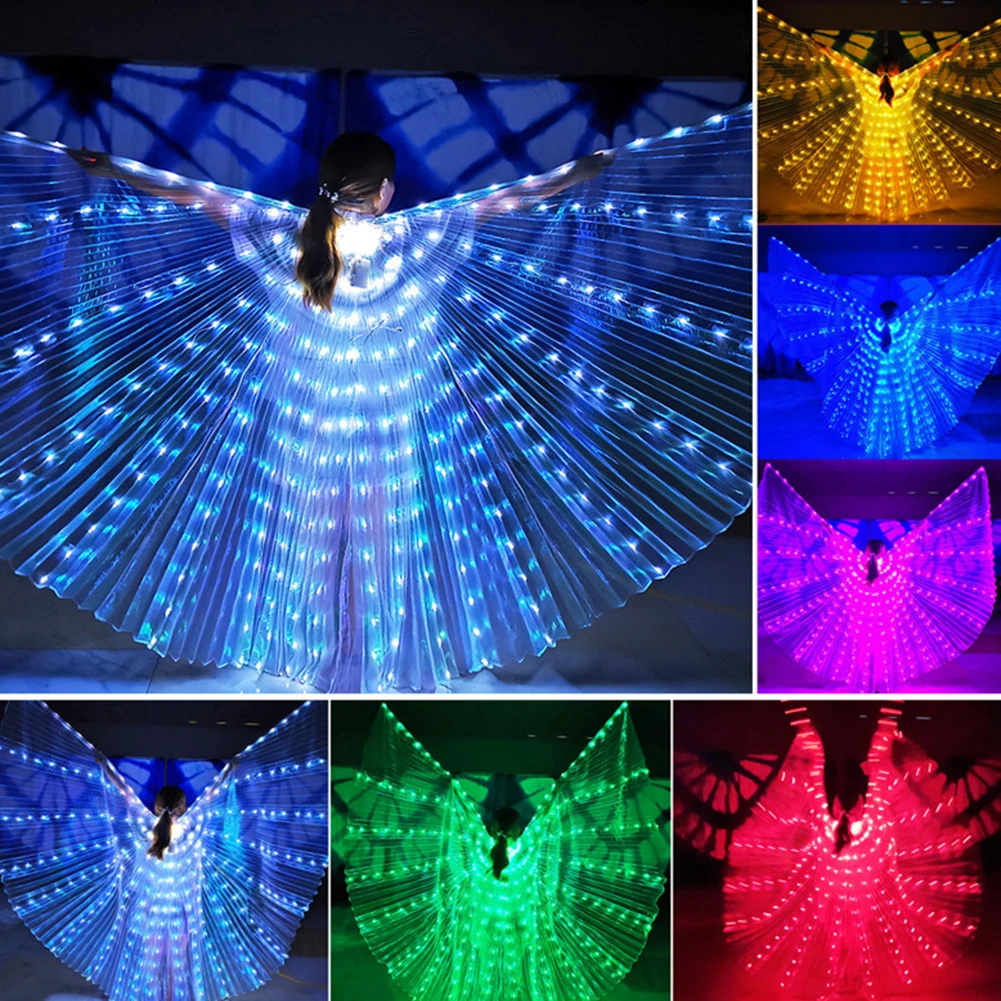 Women Adult Belly Dance Accessories Led Wings with Adjustable Sticks Stage Props Shining Led Wings