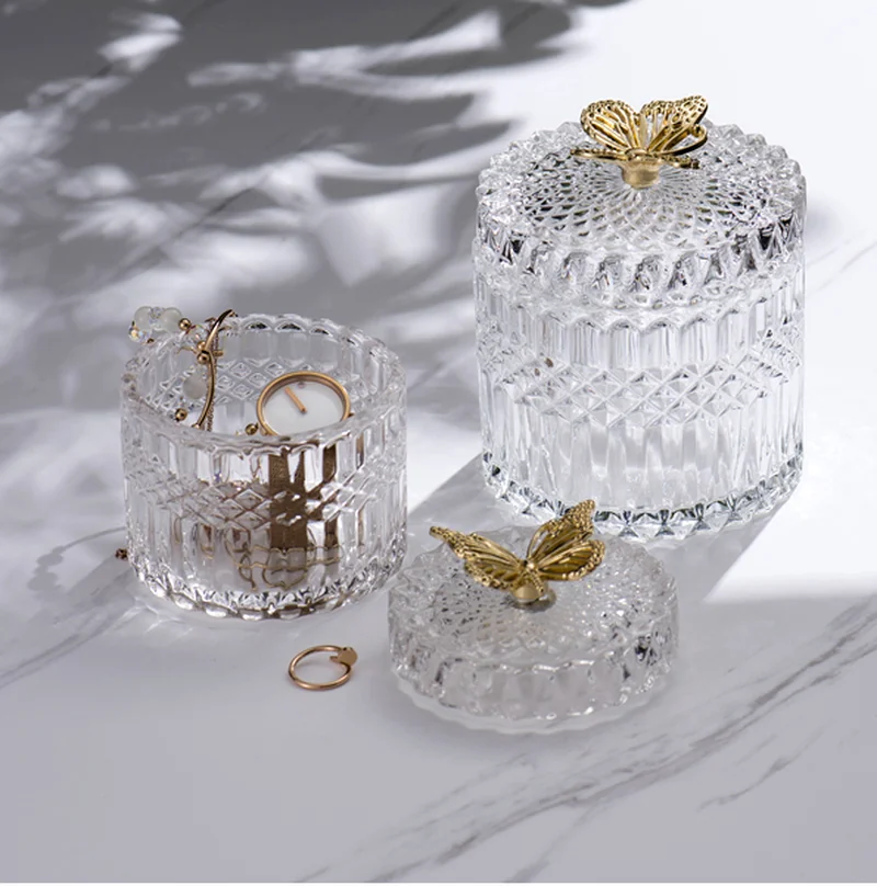 Butterfly Glass Jar Candy Jar Household Jewelry Cotton Swab Box Jewelry Storage Jar Bottle Glass Container Home Decor Ornaments