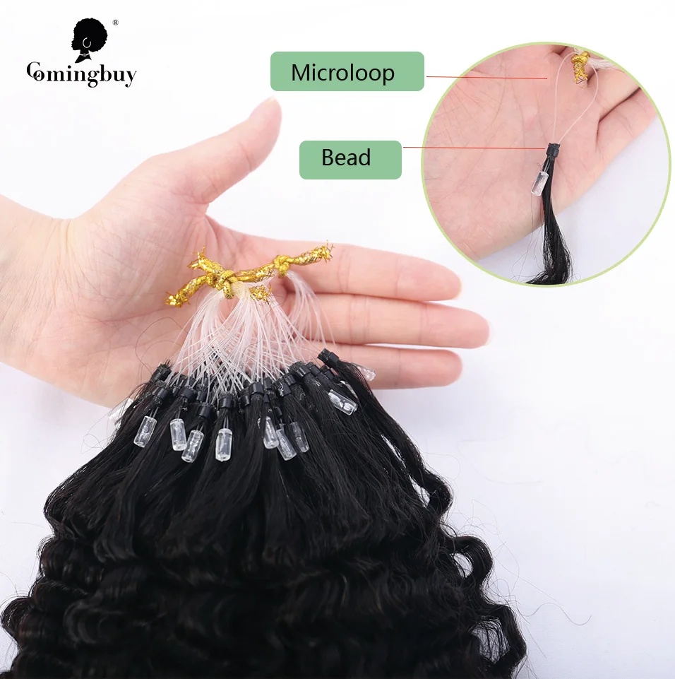 Micro Ring Human Hair Extensions Body Deep Wave  Brazilian Raw Virgin Hair I Tip Mirolink Kinky Straight Bead Loop Comingbuy