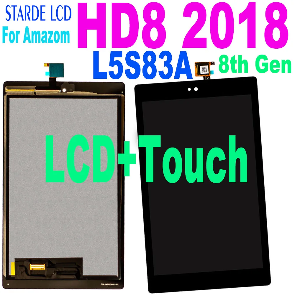 Per Amazon Fire HD8 HD 8 8th Gen 2018 L5S83A Display LCD Touch Screen Digitizer Assembly con cornice