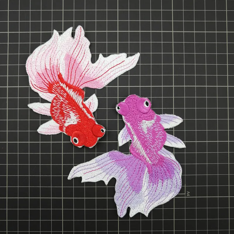 1PC Red Black Fish Patches for Clothing Embroidery Sew On Applique For Bags Dress Clothes High Quality Patches DIY Applique