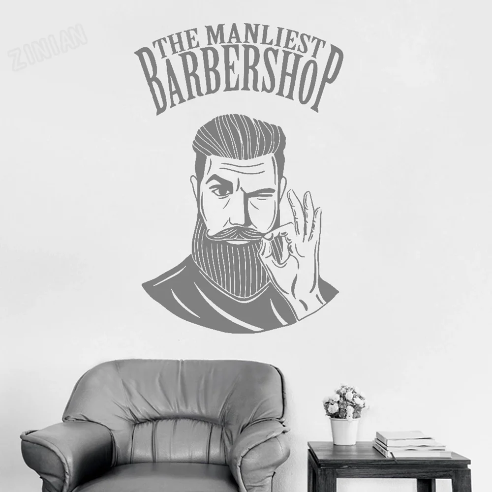 Men Barbershop Sign Wall Stickers For Barber Shop Hairstyle Store Logo Window Decal Vinyl Wall Sticker Decor Living Room Y128