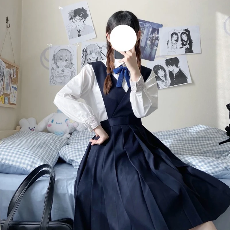 Japanische Mädchen Lange Plissee Kleid Frauen Ärmellose Pinafore Kleid JK Hohe Schuluniform Klasse Uniform Studenten Cosplay Anime