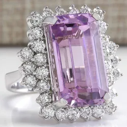 Luxury Women Pink Big Zircon Rings for Wedding Engagement Promise Bridal Set Jewelry