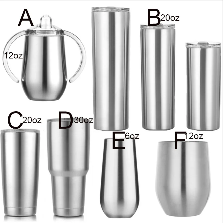 

Mix Style of 6oz 10oz 12oz 20oz 30oz Beer Wine Mug Thermos Tumbler Cold Water Bottle Mug 304 Stainless Steel Silver Color Gift