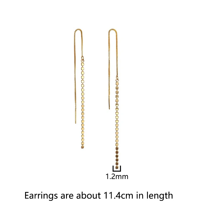 WOOZU Genuine 925 Sterling Silver Discs Tassel Long Ear Line 14k Gold Plated for Women Bohemian Shiny Korean Earrings Jewelry