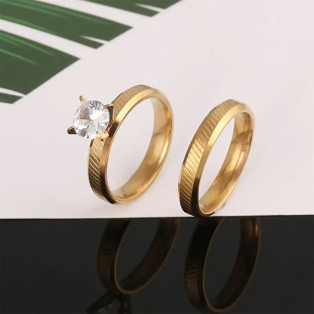 Stainless Steel Romantic Wedding Rings Gold Color Rings For Engagement Party Trendy Jewelry