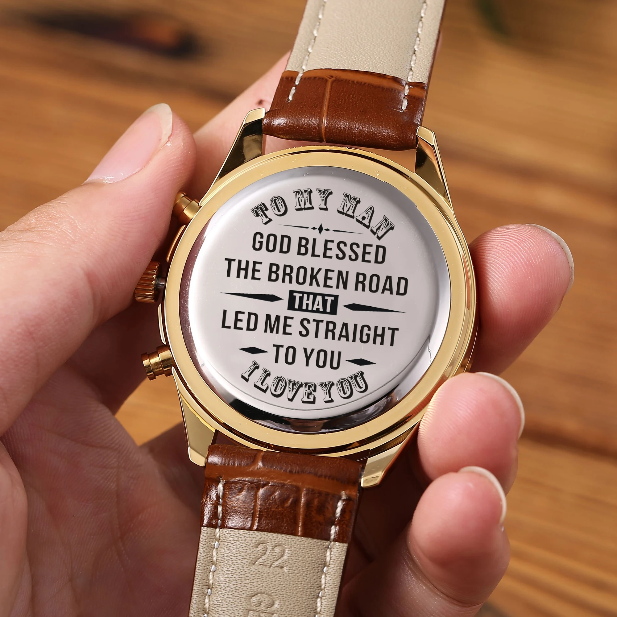 

Popular Customized Souvenir Gift to MY Man I Love You Design Men's Watch Natural Hours Husband Boyfriend Dress Clock Male