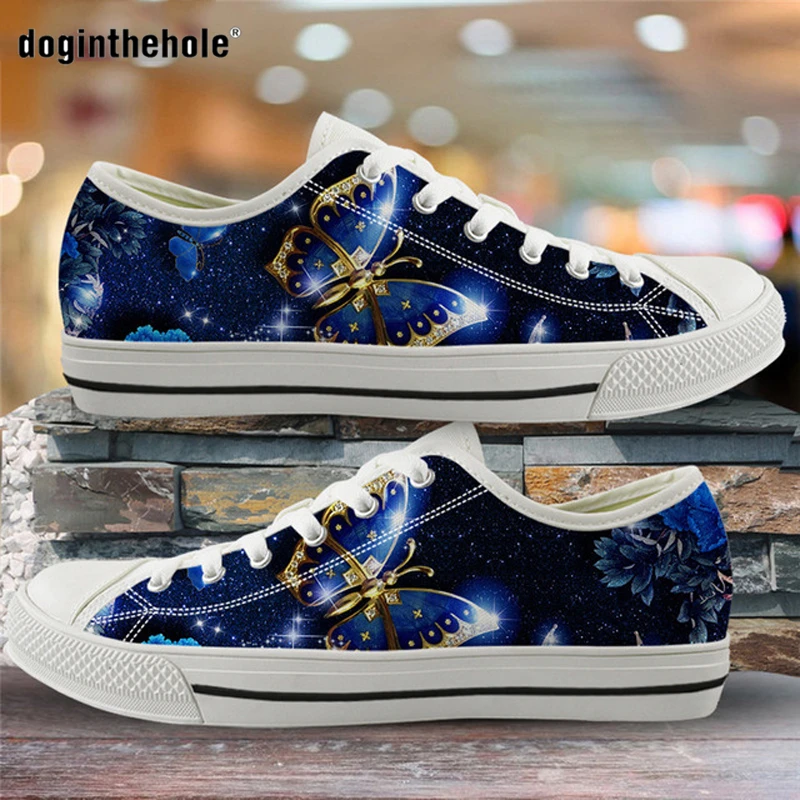 

Doginthehole Butterfly 3D Pattern Sneakers Shoes for Women 2020 Canvas Low Top Flats Brand Design Ladies Autumn Vulcanized Shoes