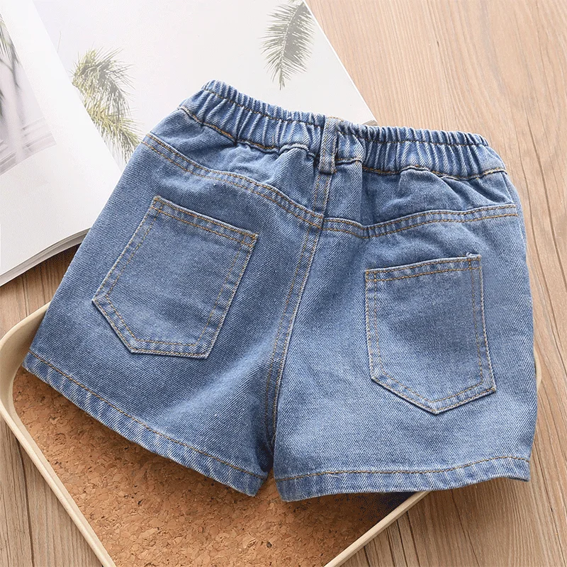 Hot Summer Casual New 2 3 4 5 6 7 8 10 12 Years Children Trousers Cotton Colorful Buttons Baby Denim Blue Shorts For Kids Girls