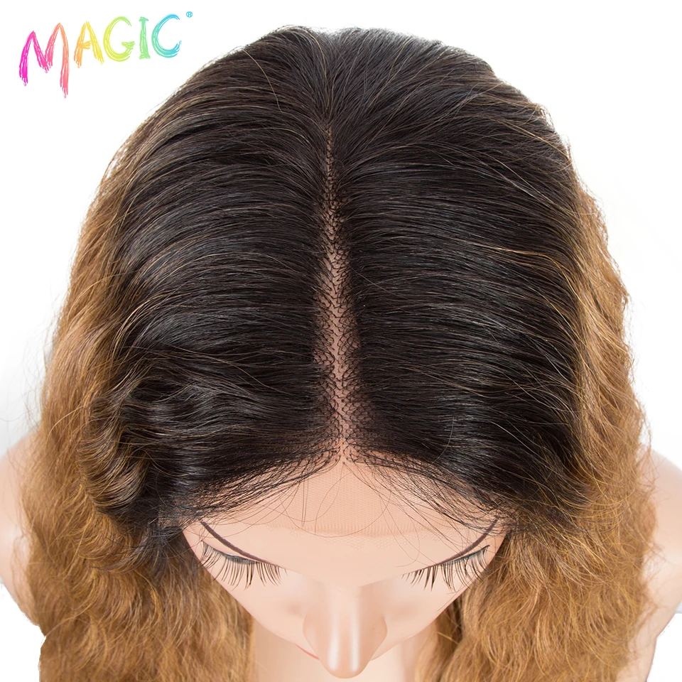 MAGIC Synthetic Lace Wigs For Black Women 30 inch Long Deep Wavy Wig Ombre Blonde Wig High Temperature Synthetic Cosplay Wig