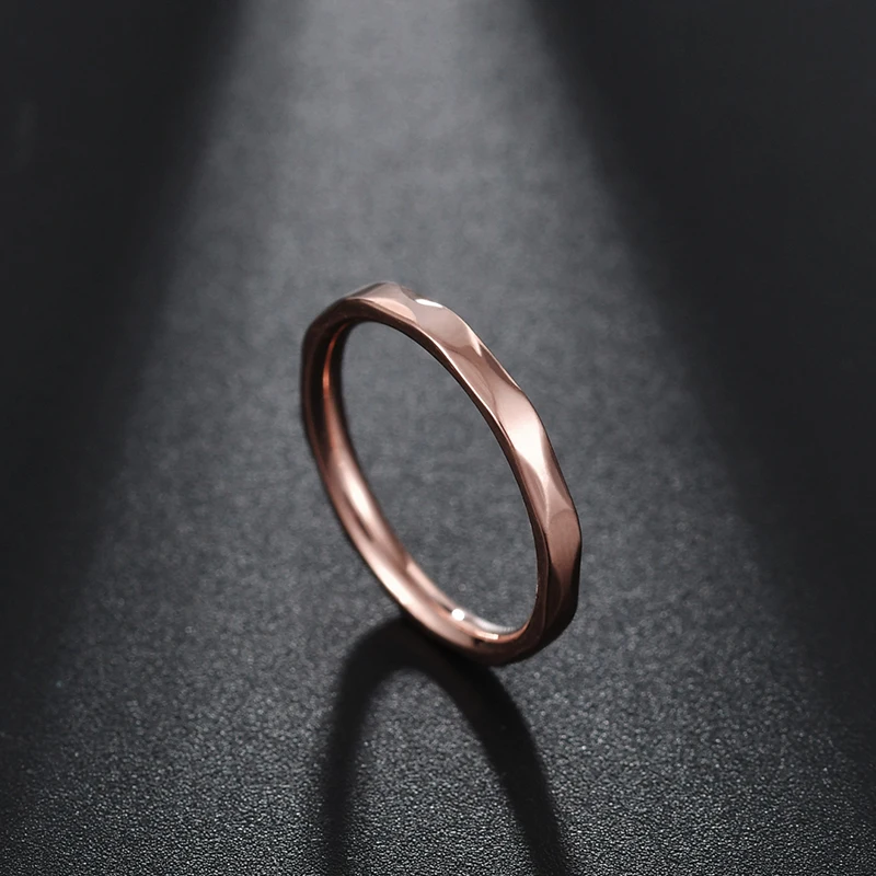 Letdiffery Fashion 2mm Wave Rings for Women Stainless Steel Rose Gold Color Simple Style Ring for Birthday Gifts Dropshipping