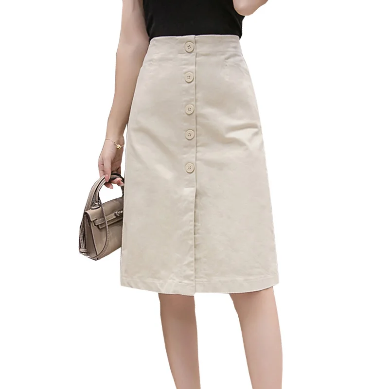 LJSXLS Faldas Mujer Moda 2022 Summer Knee Length Pencil Skirt Women Button High Waist Black White Split Ladies Office Slim Skirt